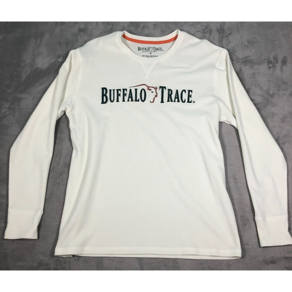 Buffalo Trace Distillery Waffle Knit Tshirt Mens Medium White Logo Bourbon KY